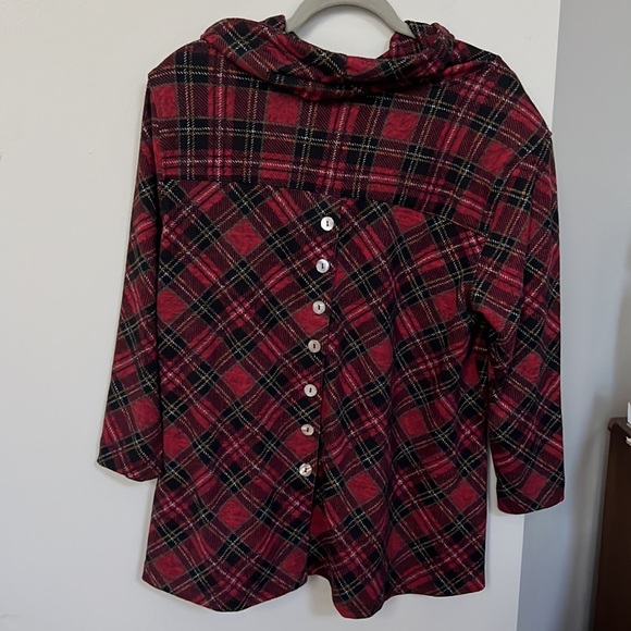 John Mark plaid drawstring cowl neck tunic - Picture 5 of 11